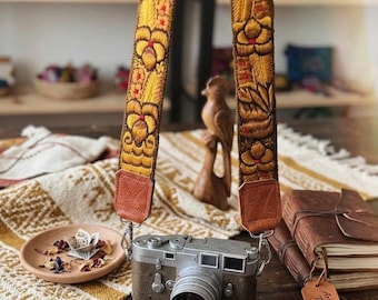 Hand-Embroidered Floral Camera Strap - Authentic Guatemalan Artisanal Weave - Vibrant Boho Style for DSLR/Mirrorless