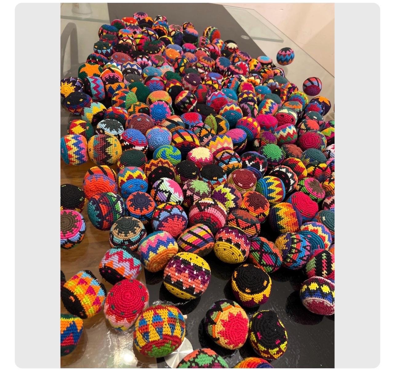Hand Knit Multicolor Hacky Sack Foot Bag Stress Ball Crochet Bocce