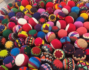 Hand Knit Multicolor Hacky Sack Foot Bag Stress Ball Crochet Bocce Ball - Guatemala-, Classroom Sensory Toys,Fidget Toys,Sports Party Gifts