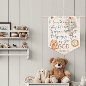 Nursery Scripture Quote Pennant Room Decor Neutral Nursery Wall Art Gender Neutral Decor Babyshower gift idea Christian Baby shower