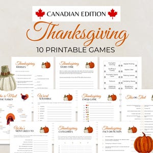 Juegos canadienses de Acción de Gracias, 10 juegos imprimibles de Acción de Gracias, paquete de juegos divertidos para la fiesta de Acción de Gracias, juegos canadienses de Acción de Gracias con amigos, juegos de otoño