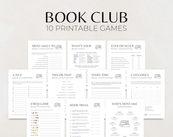 Book Club Games, 10 Printable Book Club Activities, Fun Games for Book Club, Book Lovers Game Bundle, Book Party Games, Book Club Party