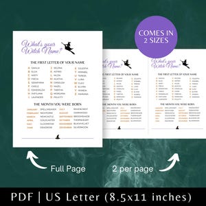 This Printable What's your Witch Name game comes in two sizes: full page and two per page.