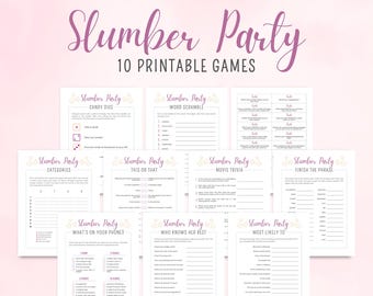 Slumber Party Games, 10 afdrukbare logeerspelletjes voor tieners, pyjamafeestspellen, verjaardagsgames voor tieners, partygames voor tieners
