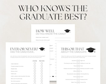 Wie kent de afgestudeerde beste games, afdrukbaar How Well Do You Know the Grad, Graduation Ever or Never-spel, 2026 Graduation Party Games