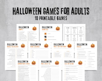 Juegos de Halloween para adultos, 10 juegos imprimibles, paquete de juegos de Halloween para adultos, actividades divertidas de Halloween