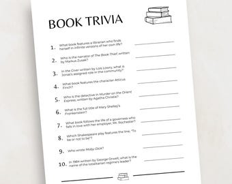 Book Trivia Game, Printable Book Club Game, Book Quiz Game, Fun Game for Book Club, Book Party Trivia Game, Book Game