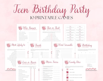 Teen Girl Birthday Games, 10 Printable Teen Birthday Party Games for Her, Birthday Games for Teens and Tweens, Teen Birthday Party Bundle