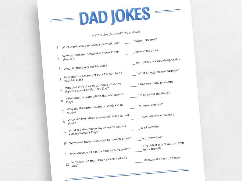 Dad Jokes Game, Printable Dad Joke Riddles, Fun Dad Jokes Quiz ...