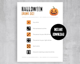 Halloween Drinking Game, Printable Halloween Party Drunk Dice Game, Halloween Party Game for Adults, Halloween Activity