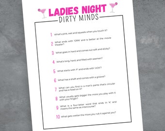 Ladies Night Dirty Minds Games, Printable Girls Night Game For Adults, Fun Party Game Activity