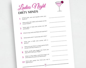 Tjejkvällsspel Dirty Minds, utskrivbart tjejkvällsspel för vuxna, roligt partyspel för tjejkväll, damkväll