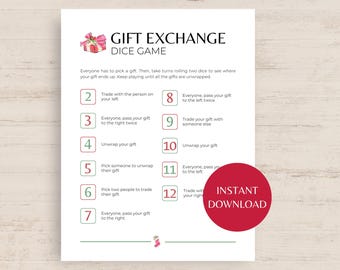 Christmas Gift Exchange Dice Game, Printable Roll the Dice Gift Exchange, Fun Holiday Gift Exchange Game, Pass the Gift Game, Dice Gift Game