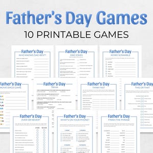 Father&#39;s Day Games, 10 Printable Father&#39;s Day Games, Fun Dad Games, Father&#39;s Day Party Game Bundle, Games for Dads, Dad Party Games