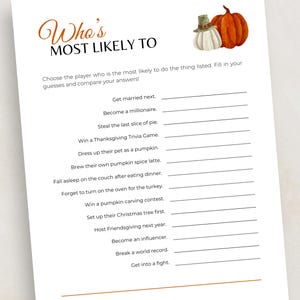 Friendsgiving Most Likely To Game, Printable Friendsgiving Party Game, Fun Friendsgiving Game, Most Likely To Thanksgiving Game