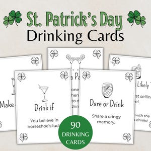 Juego de fiesta para beber del Día de San Patricio, 90 cartas para beber del Día de San Patricio para imprimir, divertido juego de cartas para beber del Día de San Patricio