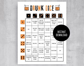 Juego de beber de Halloween, juego de dados borrachos imprimible para fiesta de Halloween, divertido juego de fiesta de Halloween para adultos, juego de dados para beber de Halloween