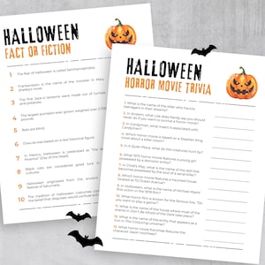 Halloween Trivia Games, Printable Halloween Horror Movie Trivia and Fact or Fiction Games, Fun Halloween Quiz Games, Halloween Activities