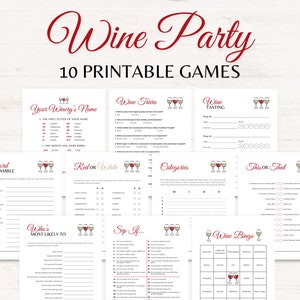 Wijnfeestspellen, 10 afdrukbare wijnproeverijfeestspellen, leuke spelbundel voor een wijnthemafeest, wijnmakerijspellen, wijnspellen voor volwassenen