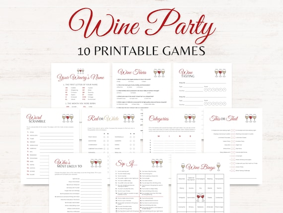 Wine Party Games, 10 Printable Wine Tasting Party Games, Fun Game Bundle for a Wine Themed Party, Winery Games, Wine Games for Adults