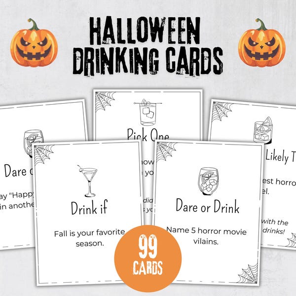 Halloween Drinking Game, 99 Halloween Drinking Cards, Fun Halloween Drinking Card Game, Halloween Party Game for Adults, Halloween Activity