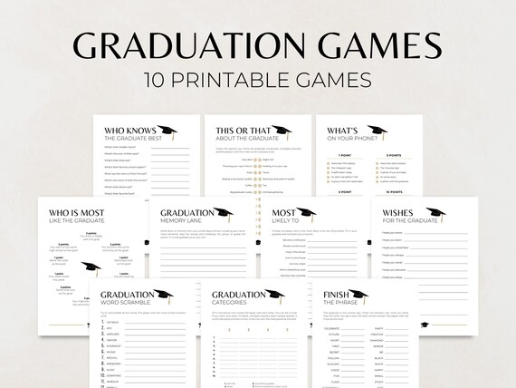 Graduation Party Games, 10 Printable 2026 Graduation Games for a Grad Party, Class of 2026 Games for High School and College