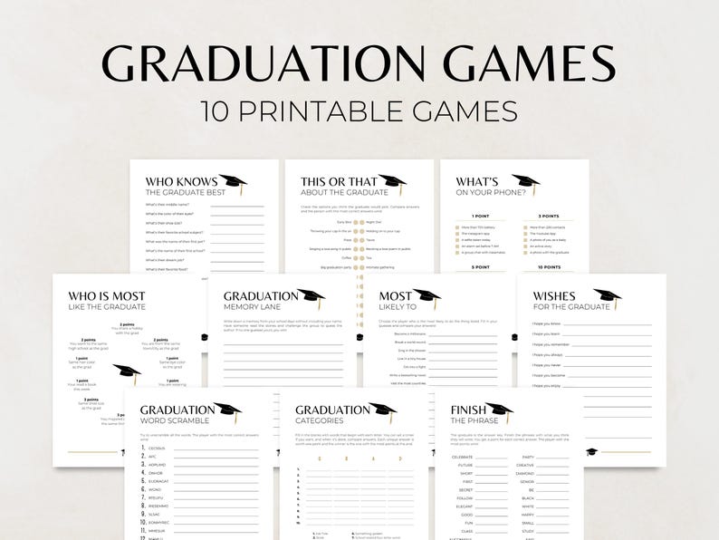 Graduation Party Games, 10 Printable 2025 Graduation Games for a Grad Party, Class of 2025 Games for High School and College