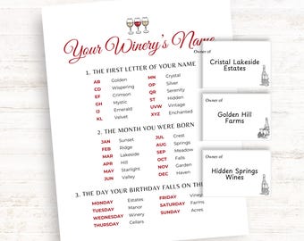 Wine Party Game, What's your Winery's Name Game With Name Tags, Fun  Printable Wine Tasting Game, Wine Tasting Activity