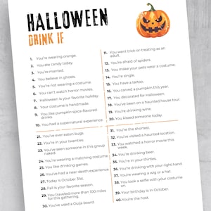 Halloween Drinking Game, Fun Printable Halloween Party Drink If Game, Halloween Party Game for Adults, Halloween Activity