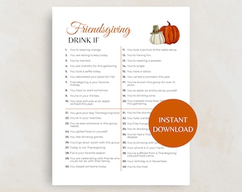 Friendsgiving Drinking Party Game, Printable Friendsgiving Drink If Game, Friendsgiving Party Game for Adults, Thanksgiving Game