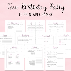 Teen Girl Birthday Games, 10 Teen Birthday Party Games for Her, Sleepover Game Bundle for Teens