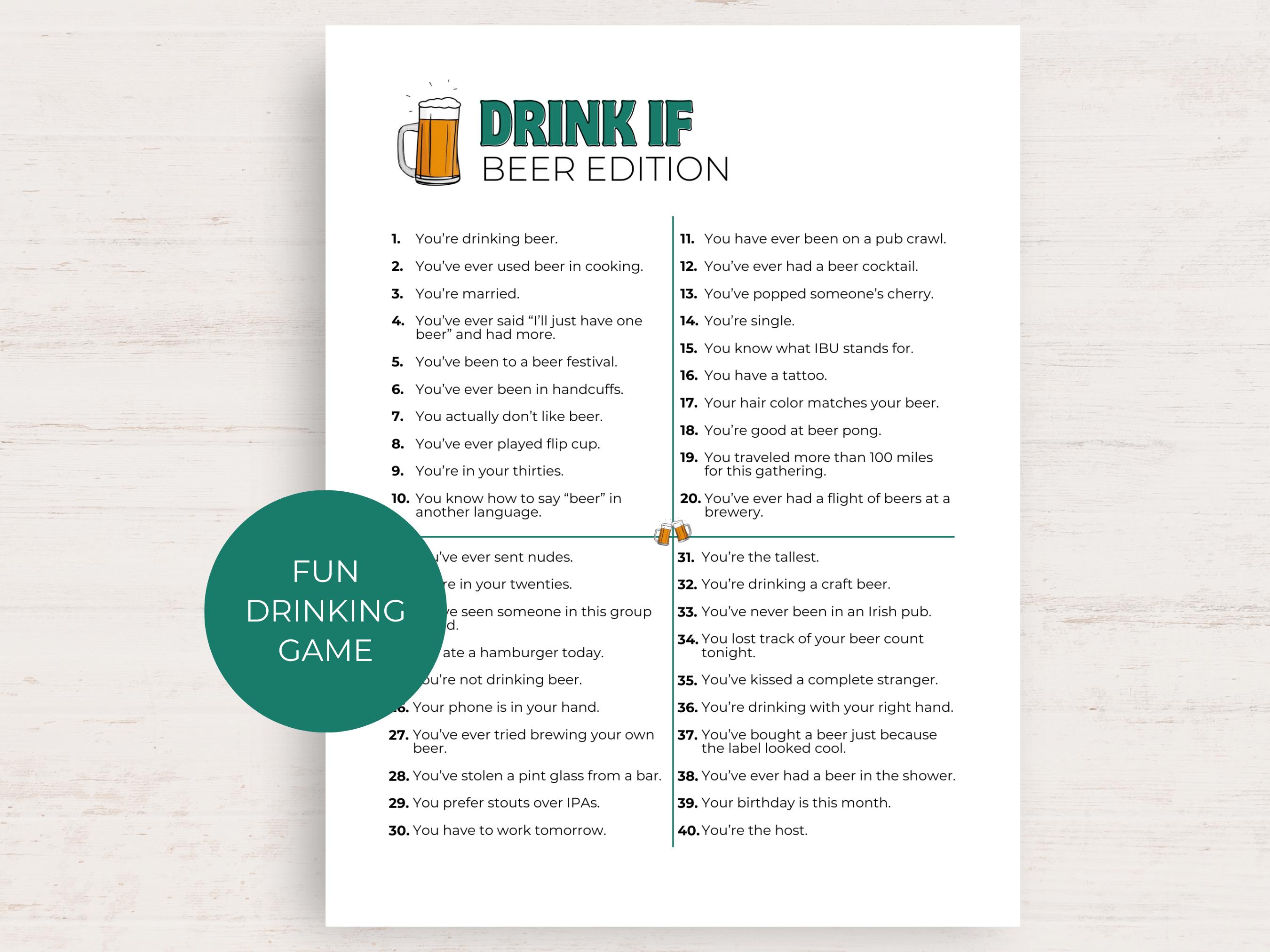 Beer Drinking Game, Printable Drink If Beer Themed Party Game, Adult ...