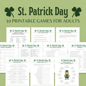 St Patrick's Day Partyspiele, 10 druckbare St. Patrick's Day Spiele für Erwachsene, lustiges St. Patty's Day Game Bundle, St Patrick's Day Aktivitäten