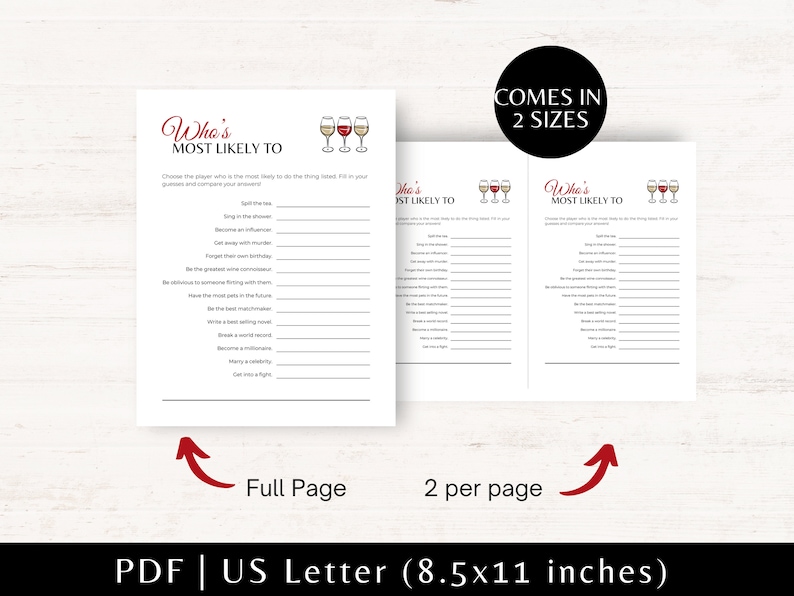 This Printable Wine Party Game Bundle comes in two sizes: full page and two per page. Girls Night Games, games for adults, drinking games.
