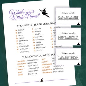 What's Your Witch Name, Halloween Witch Name Game with Tags, Fun Printable Halloween Game for Kids, Teens and Adults, Halloween Activity
