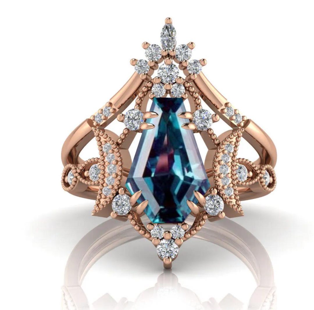 Alexandrite Engagement Ring, Gothic Wedding Band, Alternative Bridal ...