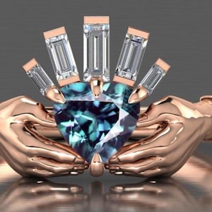Silver Claddagh Style Alexandrite Engagement Ring Heart Shaped Alexandrite Gemstone Wedding Ring  Alexandrite Bridal Promise Ring For Women