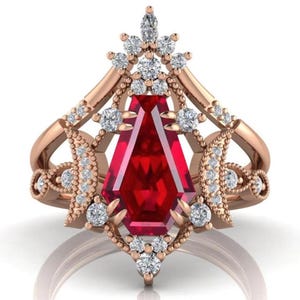 Anillo de rubí estilo ataúd vintage, anillo de bodas Art Déco de plata de ley 925
