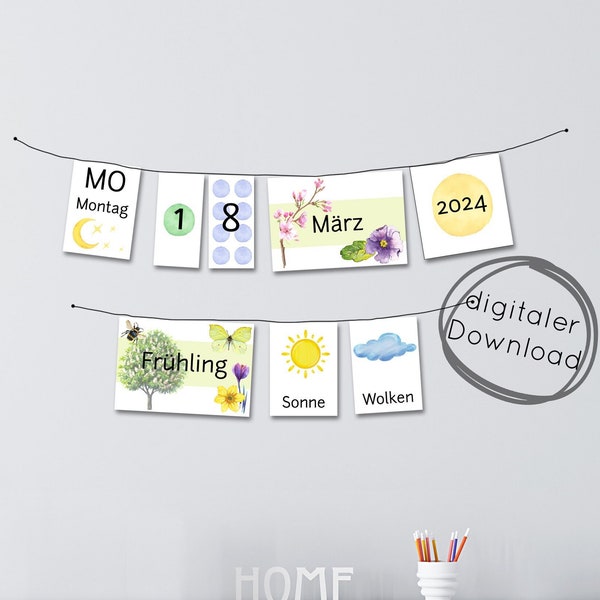 Ewiger Tageskalender für Kinder mit Bilder-Karten, Zeit Tage Monate Jahre lernen, Kita Schule Zuhause Kinderkalender, PDF digitaler download