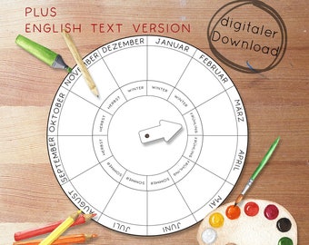 Seasonal clock template PDF for children, make your own Waldorf Montessori perpetual calendar - DIY digital download, learn months