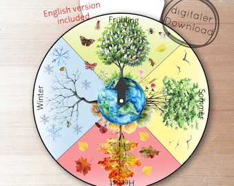 PDF 4 seasons clock for children, perpetual calendar seasons spring summer autumn winter, Waldorf Montessori inspired, seasons