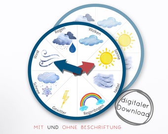 Weather clock PDF for children, weather wheel, weather disc according to Montessori & Waldorf as a digital PDF download – learning material for daycare, school, everyday life