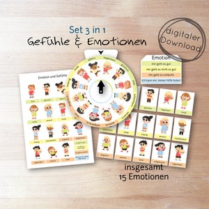 Conjunto 3 em 1 de Cartões de Sentimentos Montessori para Crianças em PDF, Cartões de Sentimentos, Relógio de Sentimentos, Material de Aprendizagem DIY, download digital para impressão, aprenda emoções