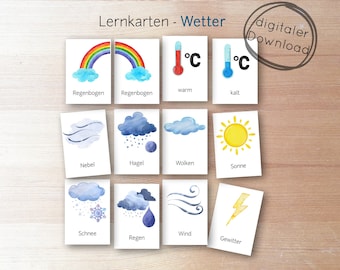 Wetterkarten Kinder PDF Montessori/ Lernkarten Flash cards Wetter Bilder Karten für Kinder / digitaler download druckbar Bastelvorlage DIY