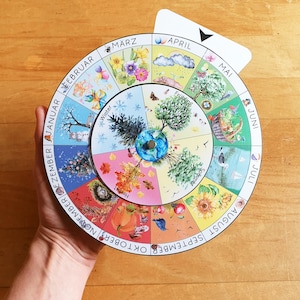 Jahreszeitenuhr laminiert für Kinder, Ewiger Kalender Waldorf Montessori, Monatsuhr Frühling Sommer Herbst Winter Monate Jahreszeiten lernen