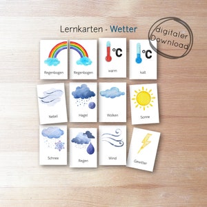 Karty pogodowe dla dzieci PDF Montessori/ karty edukacyjne Karty flash Karty z obrazkami pogodowymi dla dzieci / cyfrowe pobieranie szablon do druku DIY