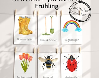 Spring Learning Cards PDF for Children – Picture Cards of the Seasons with Pictures, Learning Materials for Montessori Kindergarten, School, Home, and Preschool