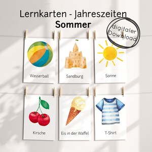 Tarjetas de aprendizaje de verano en PDF para niños: tarjetas ilustradas sobre las estaciones con imágenes, material didáctico Montessori, guardería, escuela, hogar, preescolar, vacaciones.