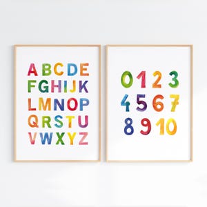 Poster Zahlen ABC Kinder, Zählen bis 10 lernen, Montessori Waldorf Lernmaterial, Alphabet Zahlen Lernposter, DRUCK A4 A3 Set, Kinderposter