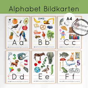 Tarjetas del alfabeto para niños PDF, decoración de pared habitación infantil escuela preescolar aprendizaje letras Montessori flashcards descarga digital imprimible